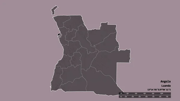 安哥拉以首都 主要地区分部和分离的罗安达地区为首都的绝望状态 彩色高程图 3D渲染 — 图库照片