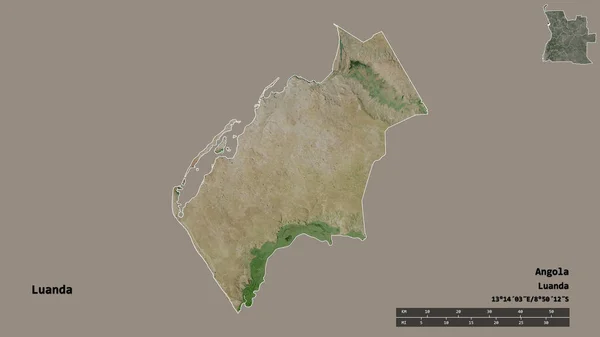 アンゴラの州 ルアンダの形は その首都をしっかりとした背景に隔離されています 距離スケール リージョンプレビュー およびラベル 衛星画像 3Dレンダリング — ストック写真