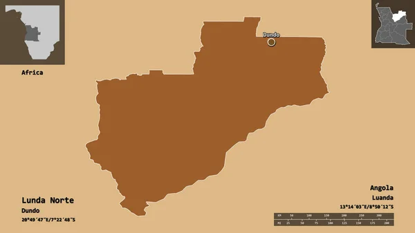 Shape Lunda Norte Provinz Von Angola Und Seine Hauptstadt Entfernungsskala — Stockfoto