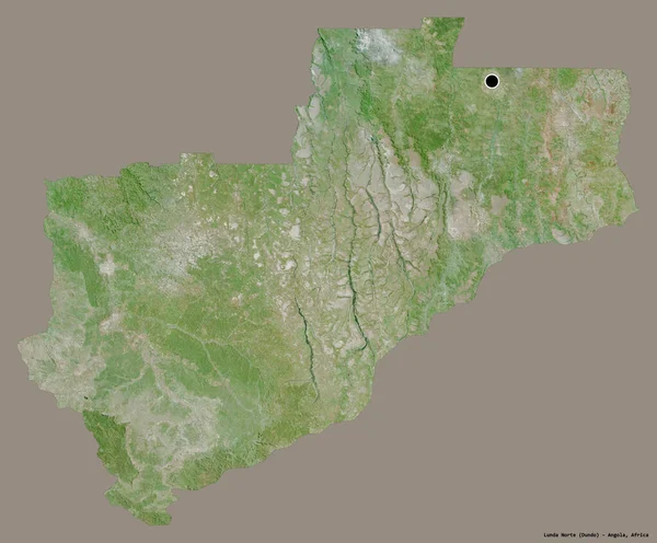 安哥拉北部隆达省的形状 其首都以纯色背景隔离 卫星图像 3D渲染 — 图库照片