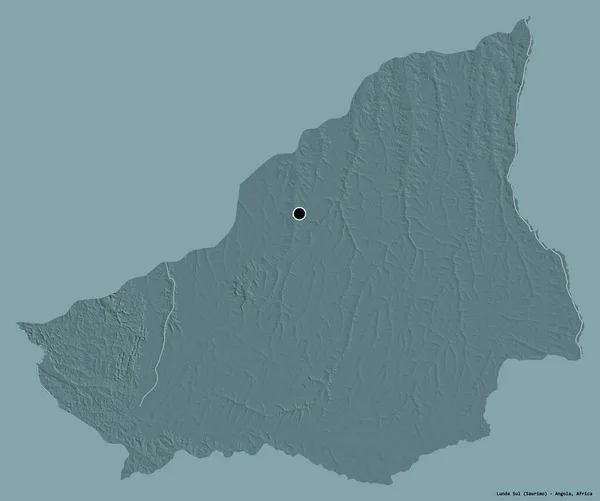 安哥拉南隆达省的形状 其首都以纯色背景隔离 彩色高程图 3D渲染 — 图库照片
