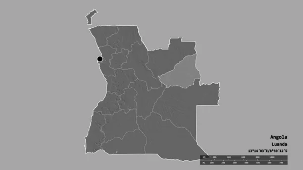 Desaturated Shape Angola Its Capital Main Regional Division Separated Lunda — Stock Photo, Image