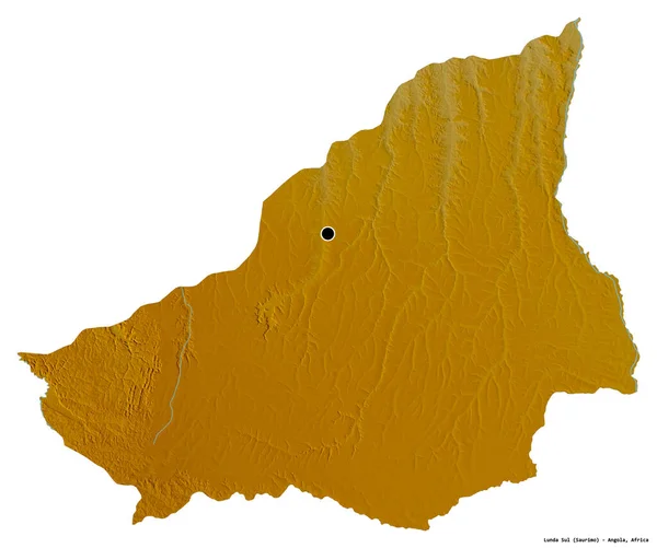 Forma Lunda Sul Provincia Angola Con Capital Aislada Sobre Fondo — Foto de Stock