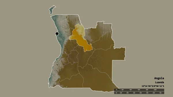 Обесцвеченная Форма Анголы Столицей Главным Региональным Разделением Отделенной Территорией Маланьи — стоковое фото
