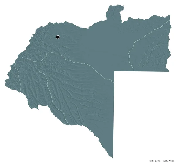 Form Moxico Provinsen Angola Med Dess Huvudstad Isolerad Vit Bakgrund — Stockfoto