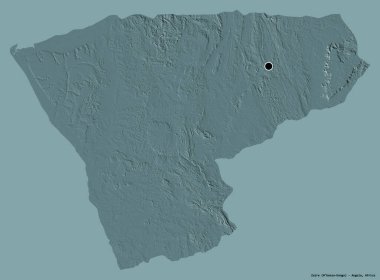 Angola 'nın Zaire eyaleti, başkenti katı renk arkaplanı ile izole edilmiştir. Renkli yükseklik haritası. 3B görüntüleme