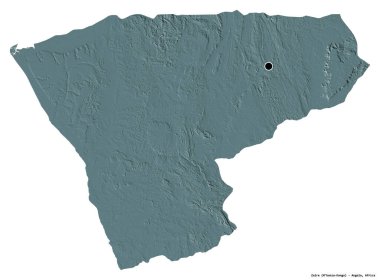 Angola 'nın Zaire eyaleti, başkenti beyaz arka planda izole edilmiştir. Renkli yükseklik haritası. 3B görüntüleme