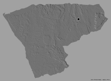 Angola 'nın Zaire eyaleti, başkenti katı renk arkaplanı ile izole edilmiştir. Çift seviyeli yükseklik haritası. 3B görüntüleme