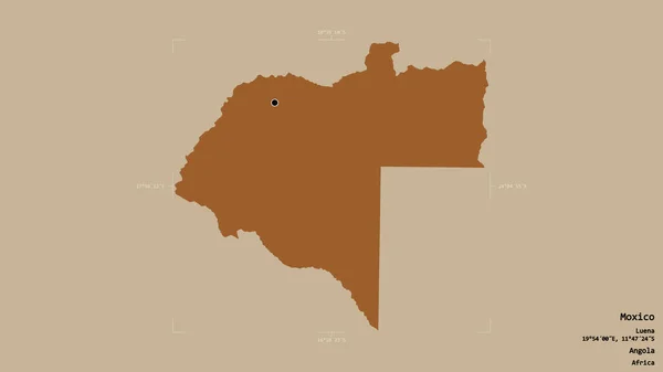 Området Moxico Provinsen Angola Isolerat Solid Bakgrund Georefererad Avgränsningsbox Etiketter — Stockfoto