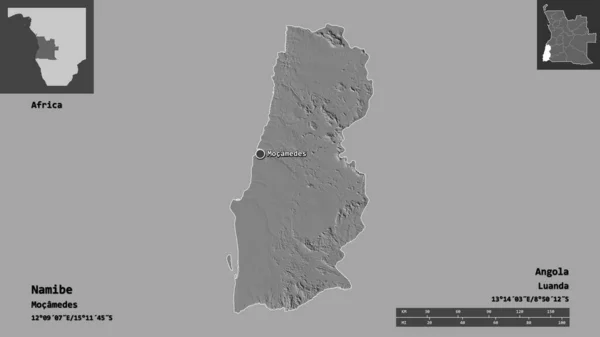 Shape Namibe Provinz Angola Und Seine Hauptstadt Entfernungsskala Vorschau Und — Stockfoto