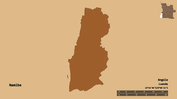 アンゴラの州ナミベの形は その資本がしっかりとした背景に隔離されています 距離スケール リージョンプレビュー およびラベル パターン化されたテクスチャの構成 3Dレンダリング — ストック写真