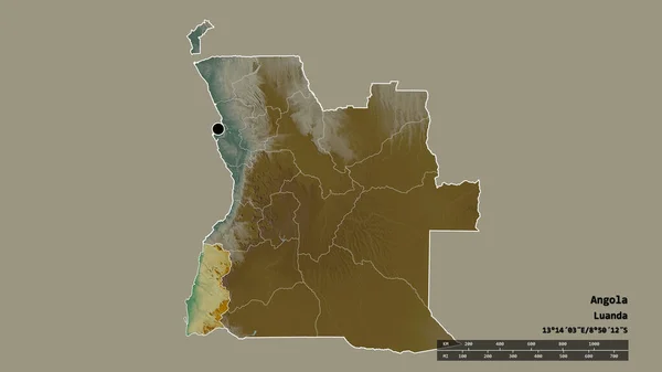 Forme Désaturée Angola Avec Capitale Principale Division Régionale Région Séparée — Photo