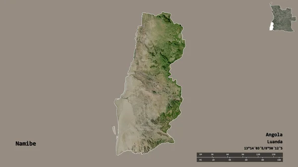 アンゴラの州ナミベの形は その資本がしっかりとした背景に隔離されています 距離スケール リージョンプレビュー およびラベル 衛星画像 3Dレンダリング — ストック写真