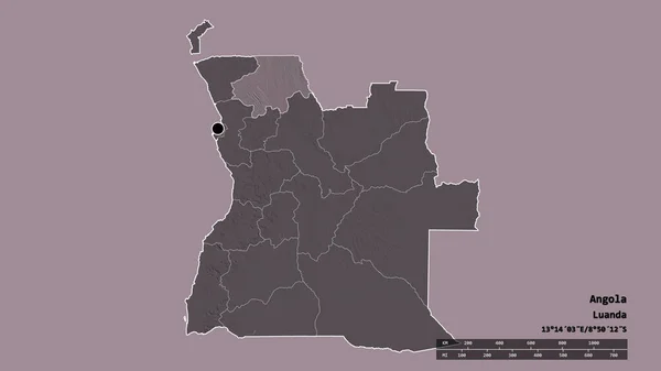 Angola Kiszáradt Alakja Fővárossal Regionális Osztállyal Szétválasztott Uige Területtel Címkék — Stock Fotó