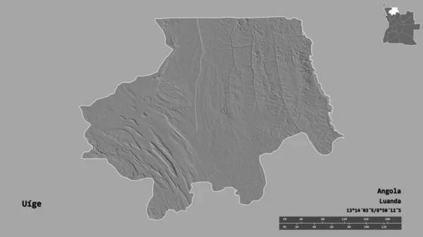 Форма Уїже Провінції Ангола Столицею Ізольованою Твердому Тлі Масштаб Відстаней — стокове фото