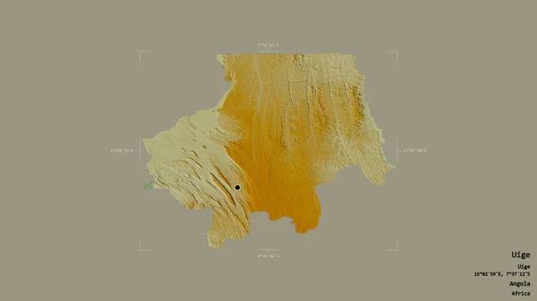 安哥拉威热省的一个地区 以坚实的背景隔离在一个地理参考方块中 地形浮雕图 3D渲染 — 图库照片