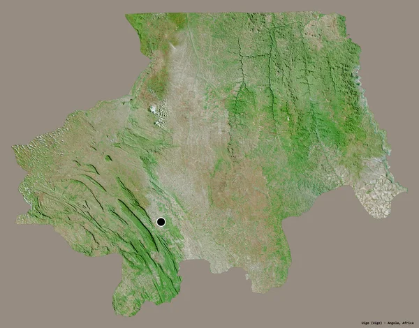 アンゴラの州であるウイゲの形は その首都はしっかりとした色の背景に隔離されています 衛星画像 3Dレンダリング — ストック写真