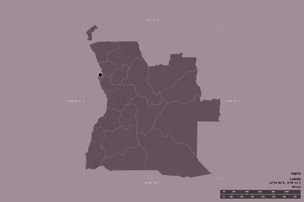 Angola Területe Szilárd Háttérrel Elszigetelve Egy Georeferált Határoló Dobozban Regionális — Stock Fotó