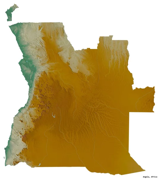 安哥拉的形状 首都以白色背景隔离 地形浮雕图 3D渲染 — 图库照片