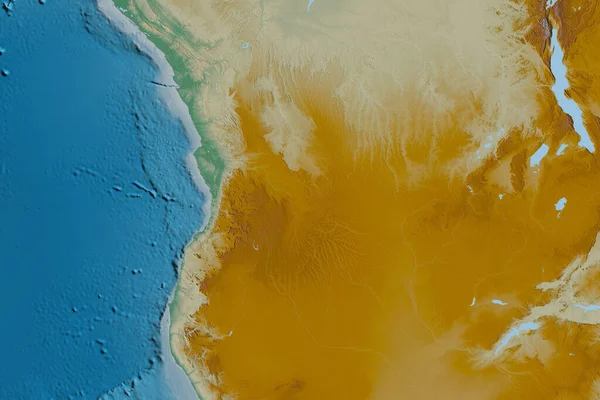 Extended Area Angola Topographic Relief Map Rendering — Stock Photo, Image