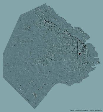 Ciudad de Buenos Aires 'in şekli, Arjantin' in federal bölgesi, başkenti sağlam bir renk arkaplanı ile izole edilmiş. Renkli yükseklik haritası. 3B görüntüleme
