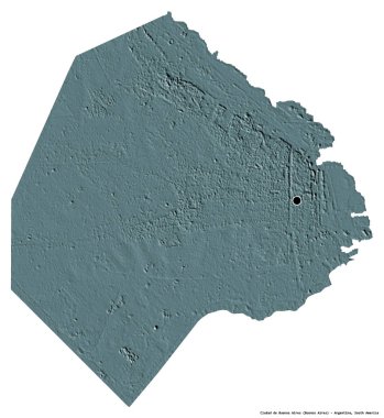 Ciudad de Buenos Aires, Arjantin federal bölgesi, başkenti beyaz arka planda izole edilmiştir. Renkli yükseklik haritası. 3B görüntüleme
