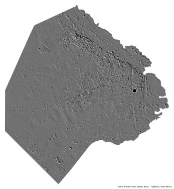 Ciudad de Buenos Aires, Arjantin federal bölgesi, başkenti beyaz arka planda izole edilmiştir. Çift seviyeli yükseklik haritası. 3B görüntüleme