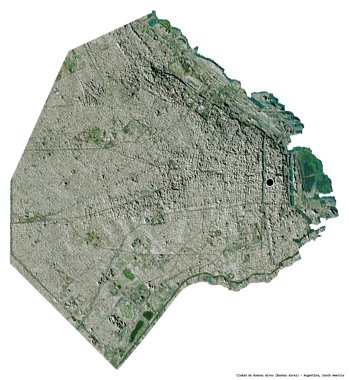 Ciudad de Buenos Aires, Arjantin federal bölgesi, başkenti beyaz arka planda izole edilmiştir. Uydu görüntüleri. 3B görüntüleme