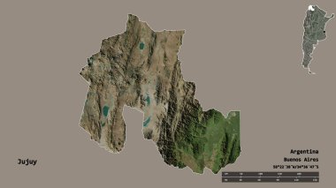 Jujuy, Arjantin eyaleti, başkenti sağlam bir zemin üzerinde izole edilmiştir. Uzaklık ölçeği, bölge önizlemesi ve etiketleri. Uydu görüntüleri. 3B görüntüleme