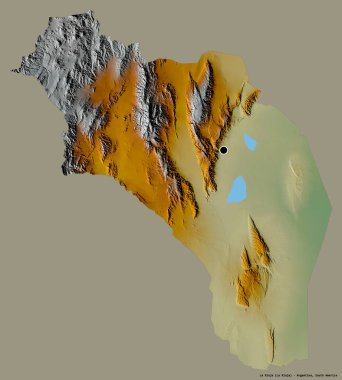 Arjantin 'in başkenti La Rioja' nın katı renk arkaplanı ile izole edilmiş hali. Topografik yardım haritası. 3B görüntüleme