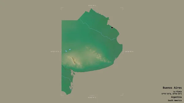 阿根廷的布宜诺斯艾利斯省的一个地区 在一个地理参照框的坚实背景下被隔离 地形浮雕图 3D渲染 — 图库照片