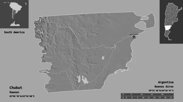 Forma Chubut Provincia Dell Argentina Sua Capitale Scala Distanza Anteprime — Foto Stock