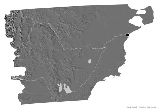 アルゼンチンのチュブト州の形で 首都は白い背景に孤立しています 標高マップ 3Dレンダリング — ストック写真