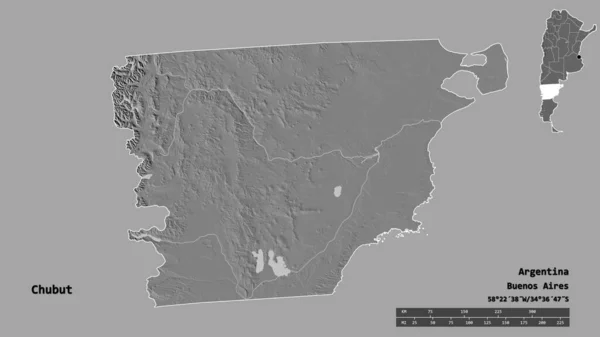 Kształt Chubut Prowincja Argentyny Stolicą Odizolowaną Solidnym Tle Skala Odległości — Zdjęcie stockowe