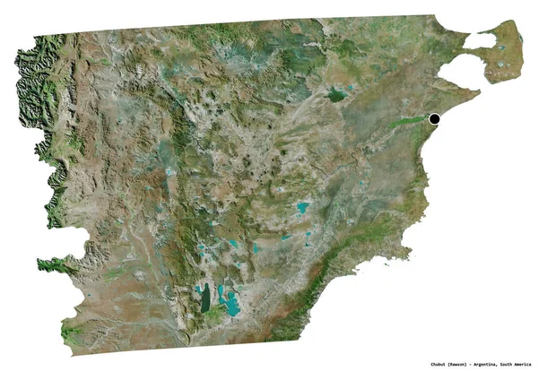 Kształt Chubut Prowincja Argentyny Stolicą Odizolowaną Białym Tle Zdjęcia Satelitarne — Zdjęcie stockowe
