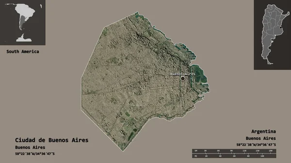 アルゼンチン連邦管区のシウダー ブエノスアイレスとその首都の形 距離スケール プレビューおよびラベル 衛星画像 3Dレンダリング — ストック写真
