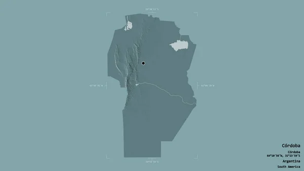 阿根廷科尔多瓦省科尔多瓦地区 在一个地理参照框的坚实背景下被隔离 彩色高程图 3D渲染 — 图库照片