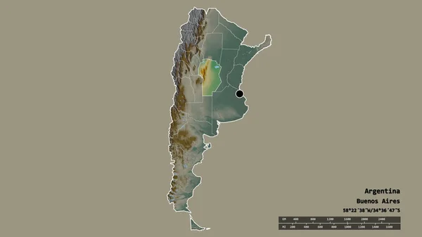 Argentína Kiszáradt Alakja Fővárosával Regionális Körzetével Cordoba Elválasztott Területével Címkék — Stock Fotó