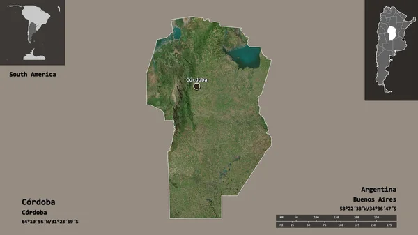 Arjantin Cordoba Ili Başkenti Uzaklık Ölçeği Gösterimler Etiketler Uydu Görüntüleri — Stok fotoğraf