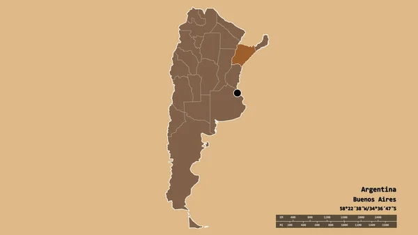 主要な地域部門と分離されたコリエンテス地域とアルゼンチンの荒廃した形 ラベル パターン化されたテクスチャの構成 3Dレンダリング — ストック写真