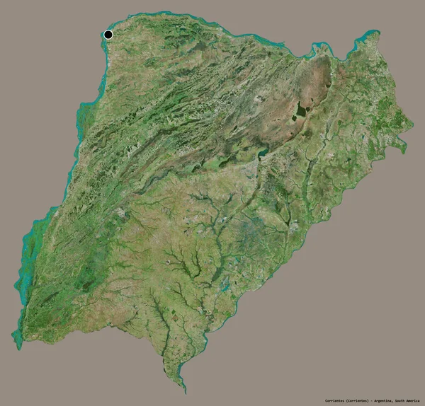 阿根廷科连特斯省的形状 其首都以纯色背景隔离 卫星图像 3D渲染 — 图库照片