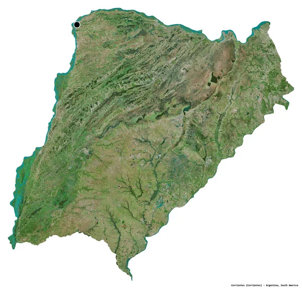 Kształt Corrientes Prowincji Argentyny Stolicą Odizolowaną Białym Tle Zdjęcia Satelitarne — Zdjęcie stockowe