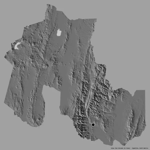 阿根廷的胡胡伊省的形状 其首都用纯色背景隔开 Bilevel高程图 3D渲染 — 图库照片