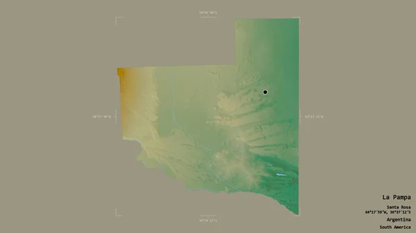 アルゼンチンの州 パンパの地域は 洗練された境界ボックス内の強固な背景に隔離されています ラベル 地形図 3Dレンダリング — ストック写真
