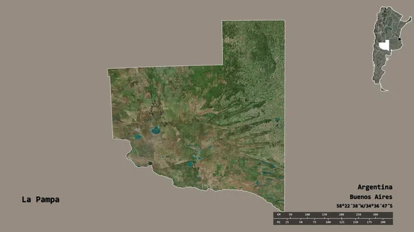 アルゼンチンの州 パンパの形状は その首都はしっかりとした背景に隔離されています 距離スケール リージョンプレビュー およびラベル 衛星画像 3Dレンダリング — ストック写真
