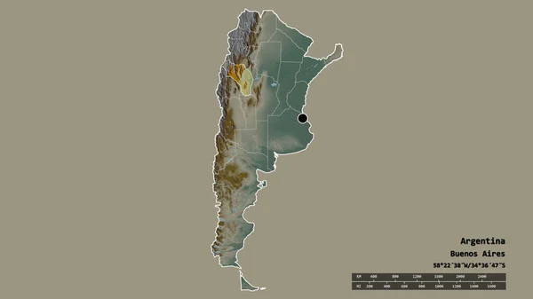 Argentína Kiszáradt Alakja Fővárosával Regionális Körzetével Szétválasztott Rioja Területtel Címkék — Stock Fotó