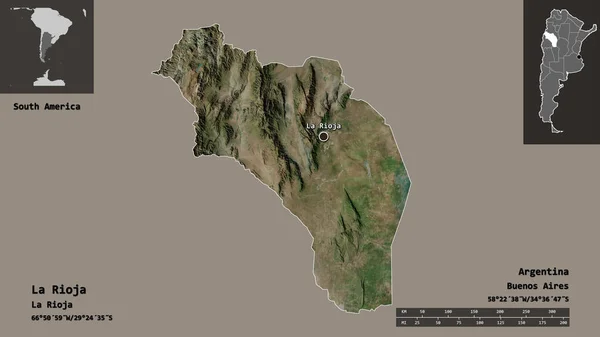 アルゼンチンの州であるラ リオハとその首都の形 距離スケール プレビューおよびラベル 衛星画像 3Dレンダリング — ストック写真