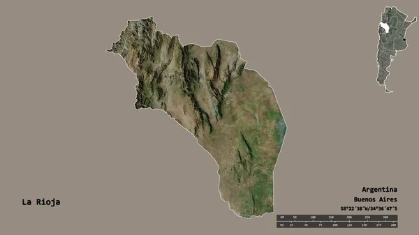 阿根廷拉里奥哈省的形状 其首都在坚实的背景下与世隔绝 距离尺度 区域预览和标签 卫星图像 3D渲染 — 图库照片
