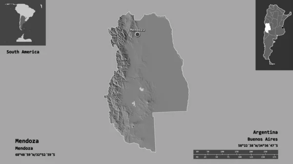 Forma Mendoza Província Argentina Sua Capital Escala Distância Previews Rótulos — Fotografia de Stock