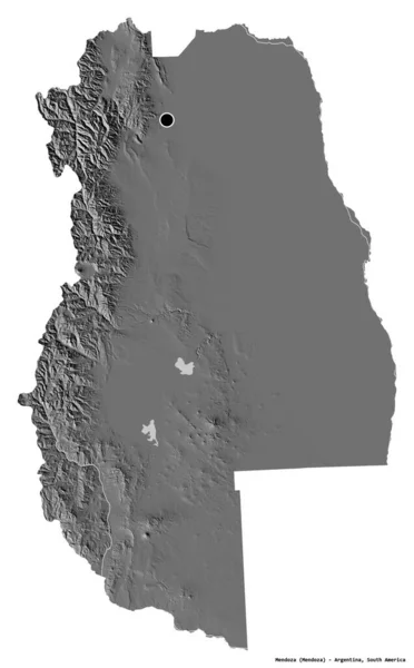 アルゼンチンの州 メンドーサ州の形で その首都は白い背景に孤立しています 標高マップ 3Dレンダリング — ストック写真